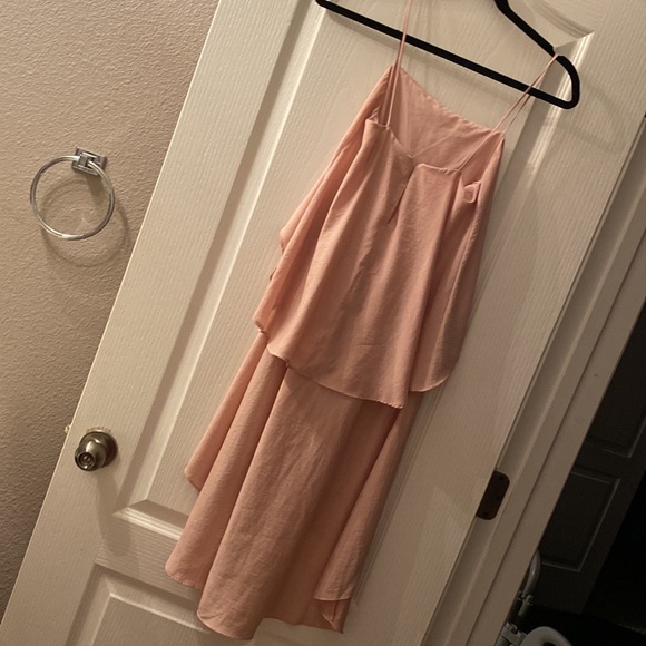 Banana Square Neck Spaghetti Strap Light Blush Pink Feminine Romantic MIDI Dress - Picture 7 of 9